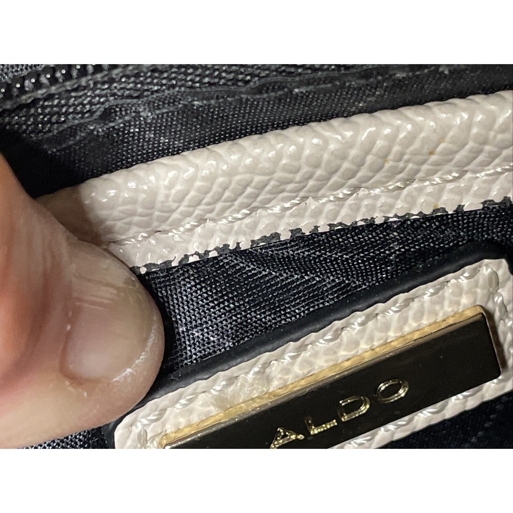 ALDO Crossbody Purse Bag Blue Cream Red Gold Accents Zipper Pocket Buckle July 4 - Picture 13 of 16